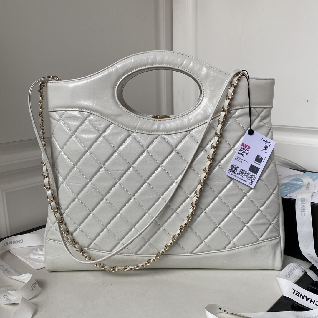 Calfskin Large 31 Chain Shoulder Bag Handbag AS1010 White